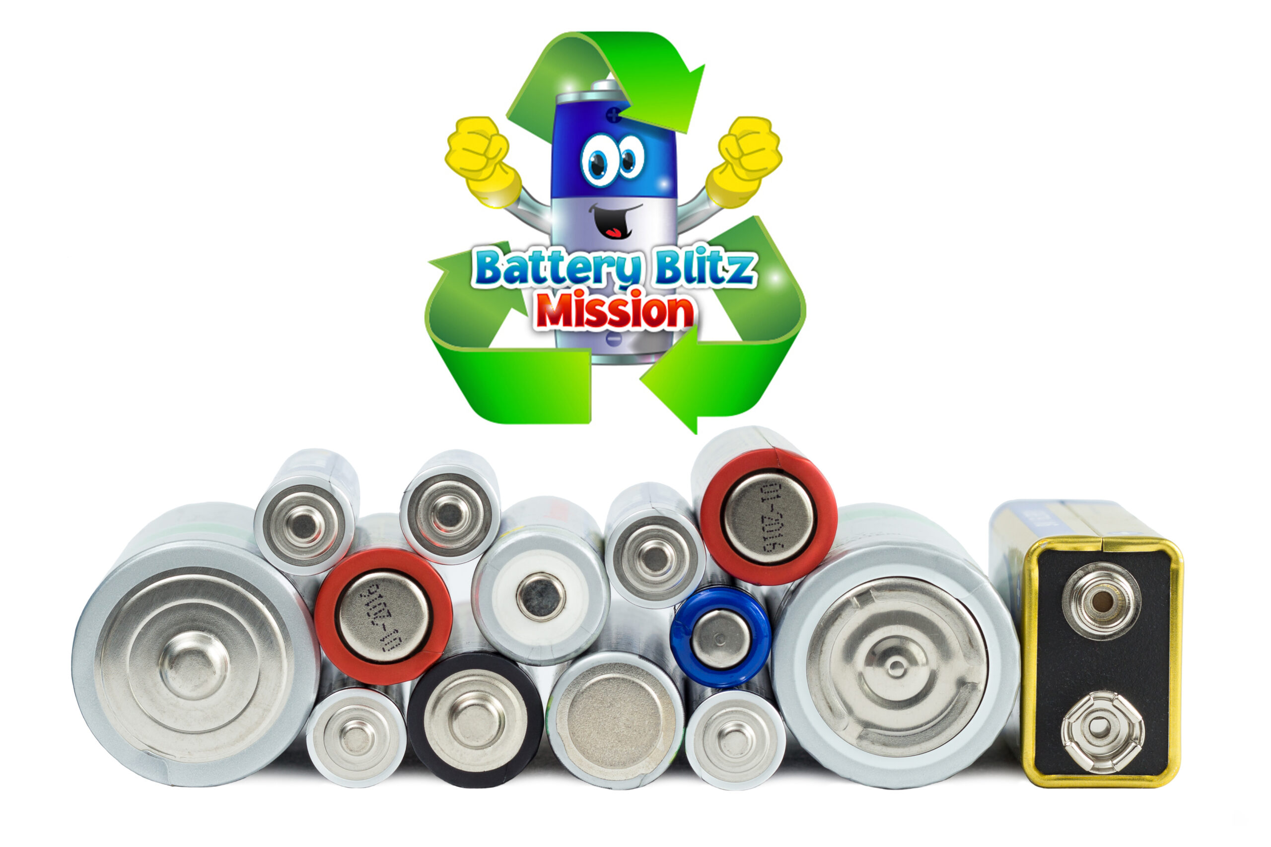 Battery Blitz logo over batteries